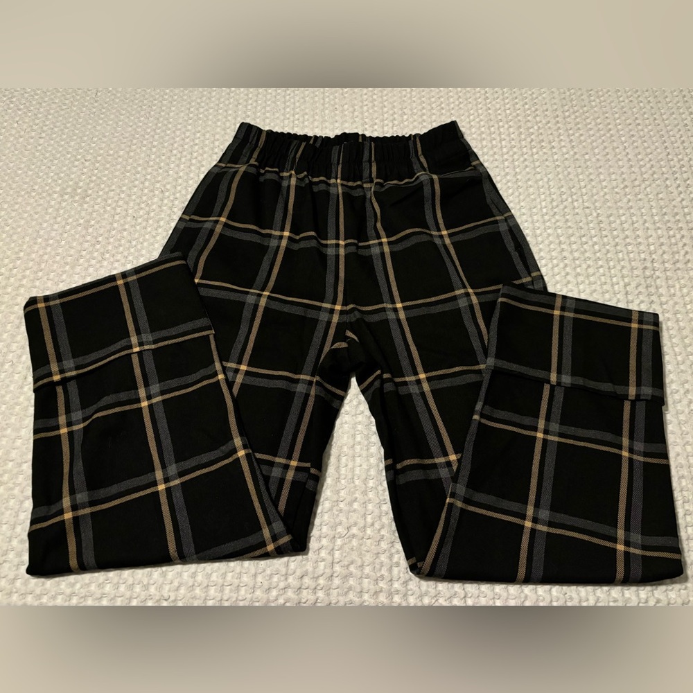 Zara Black Check pants Size Xs with turn-up hems Fall Winter Work Attire Casual - Picture 3 of 6